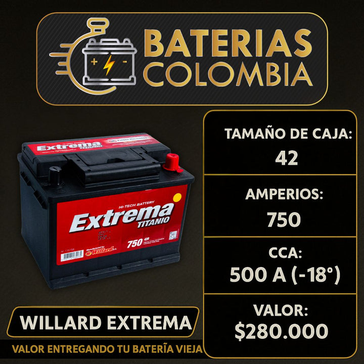 Batería Willard Extrema Titanio 750 / Caja 42 / Polaridad Derecha / En Descuento