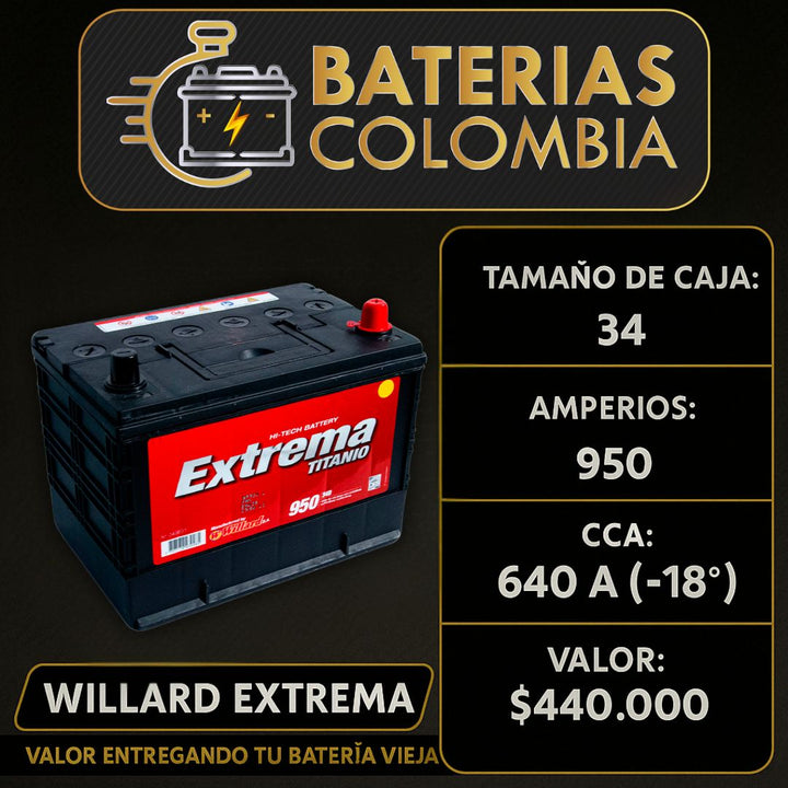 Batería Willard Extrema 950 / Caja 34 / Polaridad Derecha