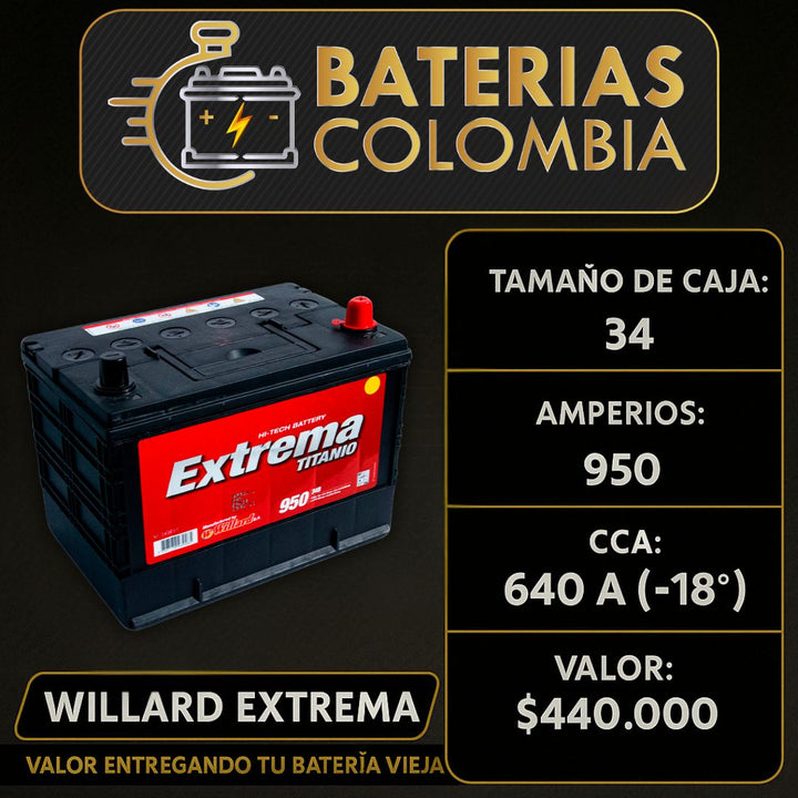 Batería Willard Extrema 950 / Caja 34 / Polaridad Derecha