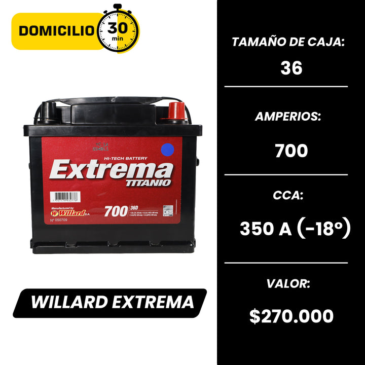 Batería Willard Extrema 700 / Caja 36 / Polaridad Derecha