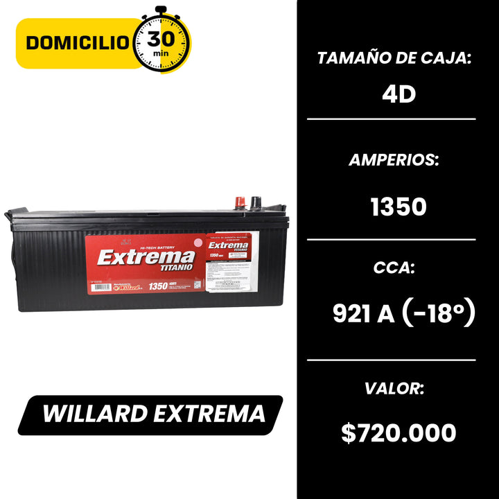 Batería Willard Extrema 1350 / Caja 4D / Polaridad Izquierda