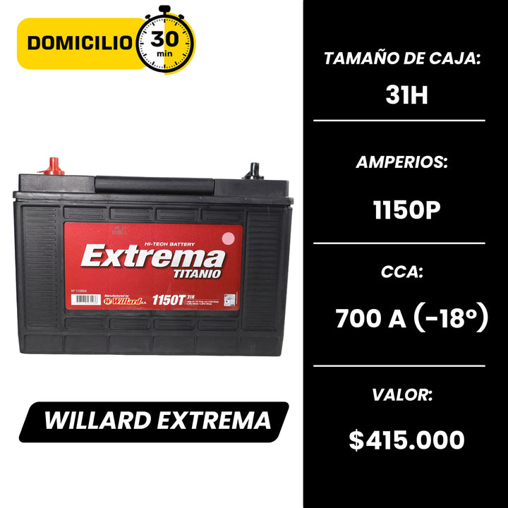 Batería Willard Extrema 1150P / Caja 31H Tornillo / Polaridad Izquierda