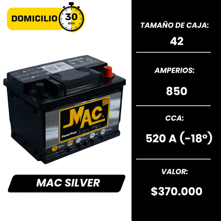 Bateria Mac Silver 850 / Caja 42 / Polaridad Derecha /
