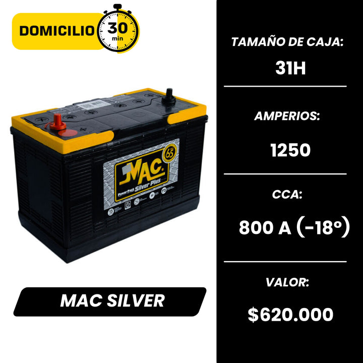 Batería Mac Silver 1250T / Caja 31H / Tornillo  / Polaridad Izquierda