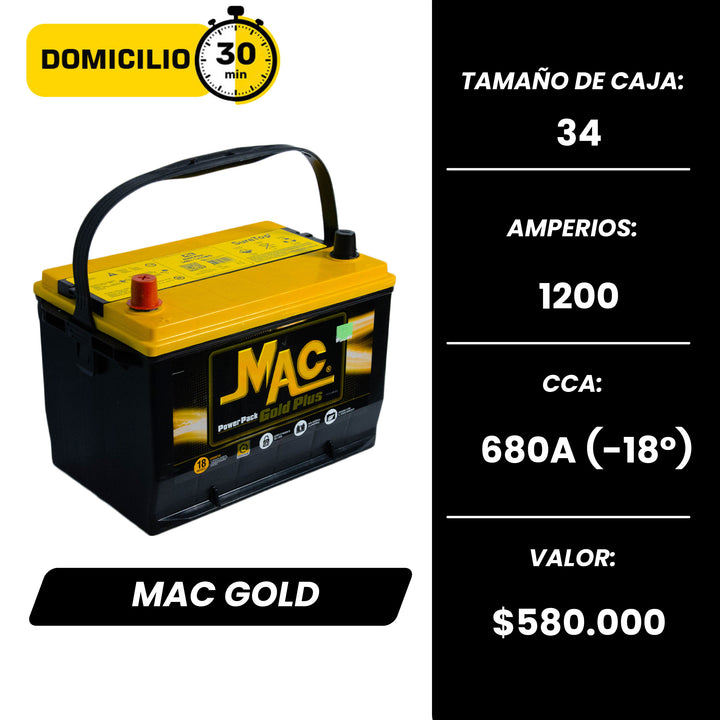 Batería Mac Gold 1200 / Caja 34 / Polaridad Derecha/
