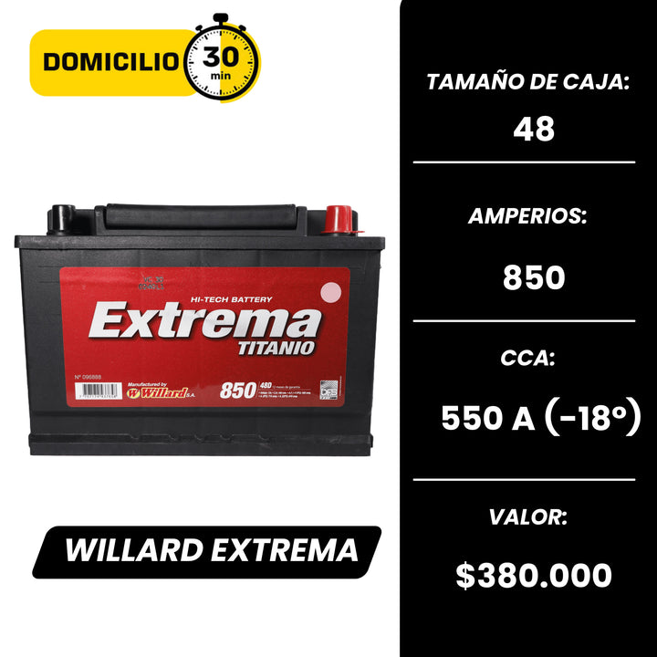Batería Willard Extrema 850 / Caja 48 / Polaridad Derecha