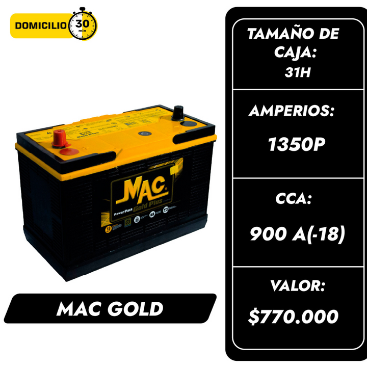 Batería Mac Gold Plus 1350 / Caja 31H / Polaridad Izquierda