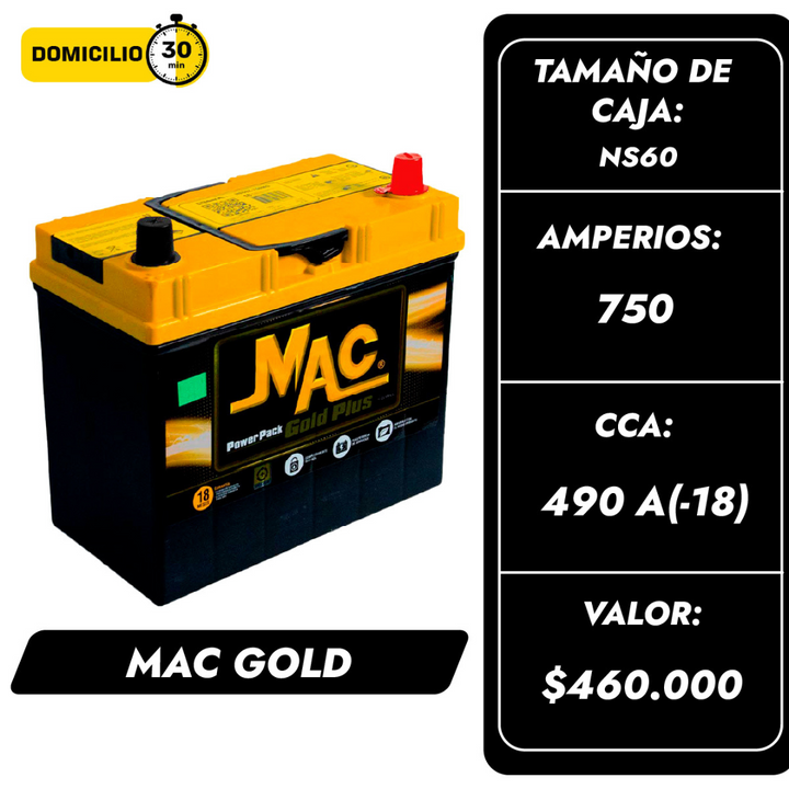 Batería Mac Gold 750 / Caja NS60 / Polaridad Derecha