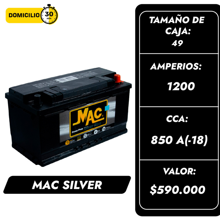 Batería Mac Silver 1200 / Caja 49 / Polaridad Derecha