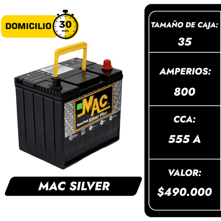 Batería Mac Silver 800 / Caja 35 / Polaridad Derecha