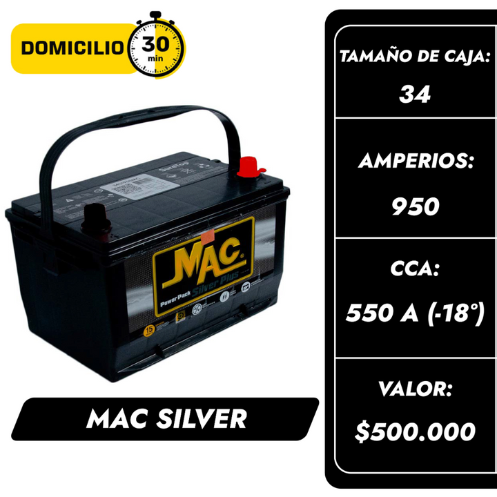 Batería Mac Silver 950 / Caja 34 /  Polaridad Derecha