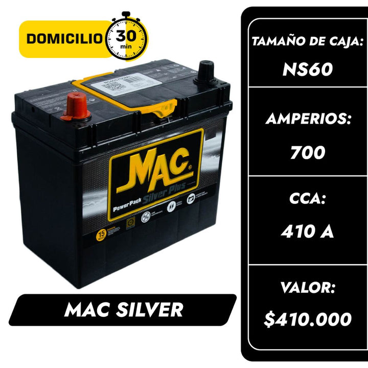 Bateria Mac Silver 700 / Caja NS60 / Polaridad Izquierda