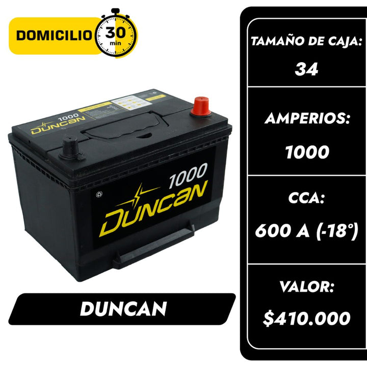 Baterías Duncan 1000 / Caja 34 / Polaridad Derecha
