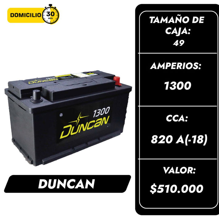 Baterías Duncan 1300 / Caja 49 / Polaridad Derecha