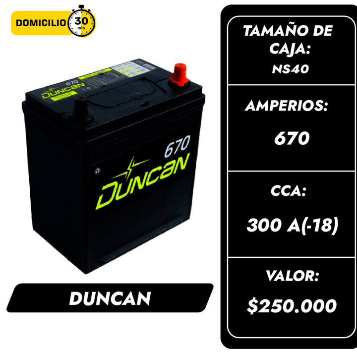 Baterías Duncan Liberty 670 / Caja NS40/