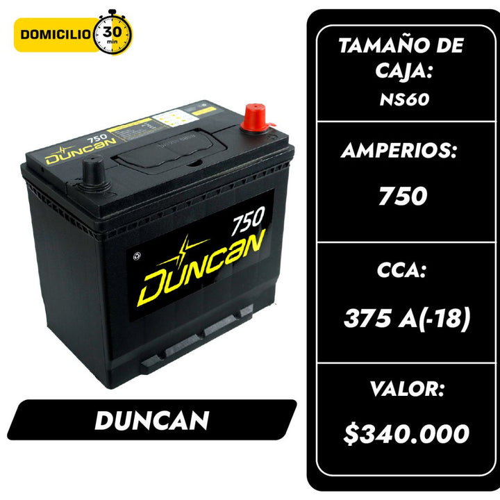 Baterías Duncan 750 / Caja NS60 /