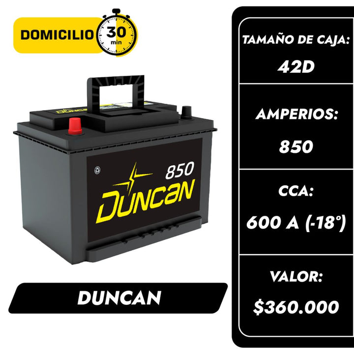 Baterías Duncan 850 / Caja 42D / Polaridad izquierda / En Descuento