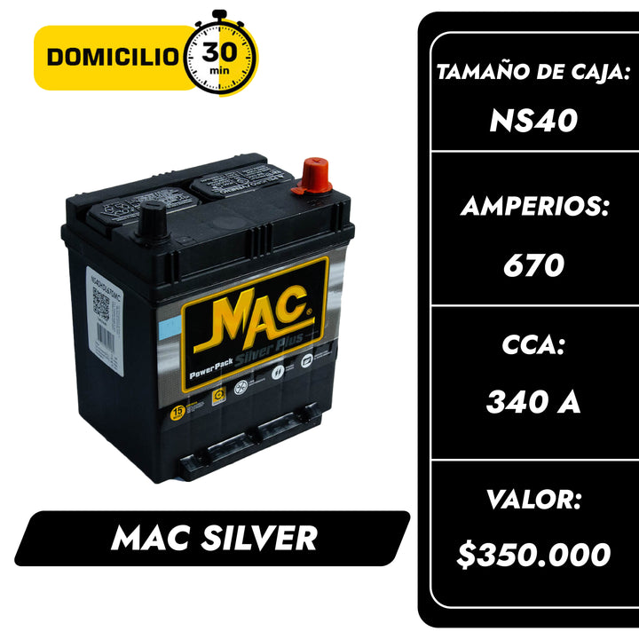 Bateria Mac Silver 670 / Caja NS40 / Polaridad Derecha